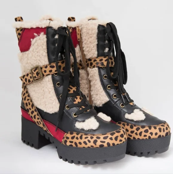 Mixed print shearling boot - Picture 1 of 2